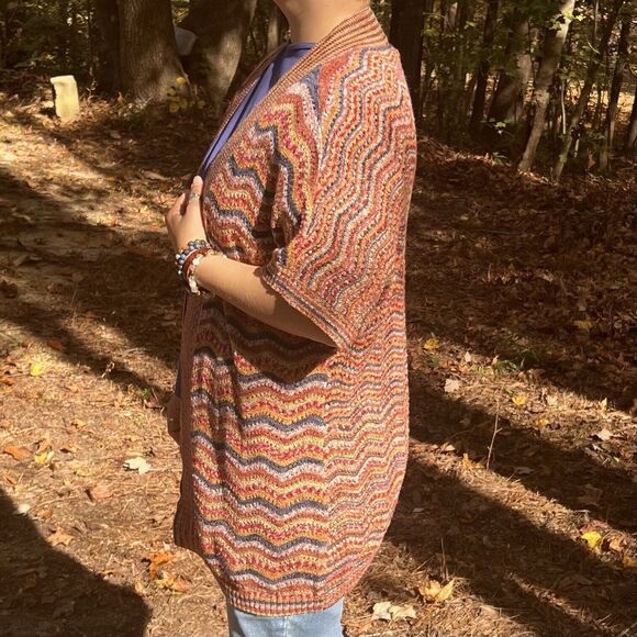 Catherines Womens Rust Orange Sweater Cardigan Open Front Open Weave Boho Sz 0X - Picture 2 of 9